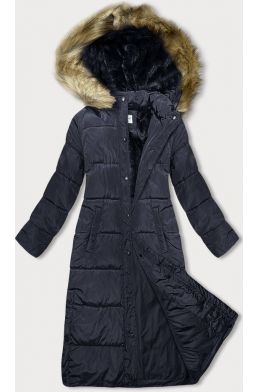 Dlouha dámská zimní bunda MODAV725 tmavěmodra