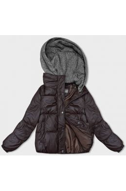 Dámská zimní bunda s teplákovou kapucí MODA8213 hněda