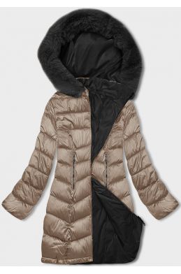 Dámská oboustranná zimní bunda MODA8203BIG bežovo-černá