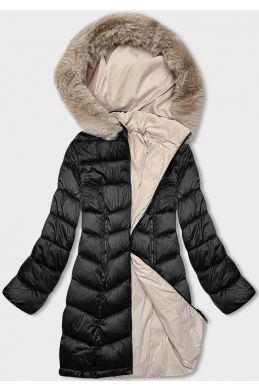 Oboustranná dámská zimní bunda MODA8202 černo-béžová