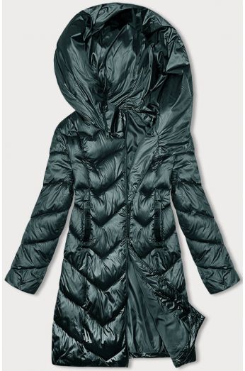 Dámská zimní bunda s asymetrickým zipem MODA8167BIG tmavězelená