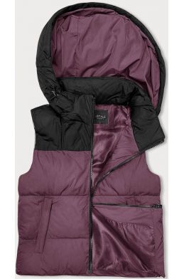 Krátká dámská vesta s kapucí MODA9112 fialovo-černá