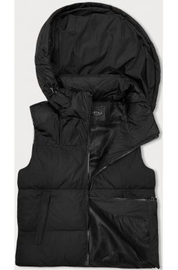 Krátká dámská vesta s kapucí MODA9112 černá