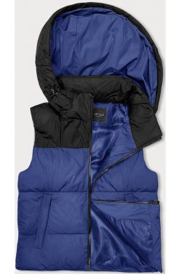 Krátká dámská vesta s kapucí MODA9112 modro-černá