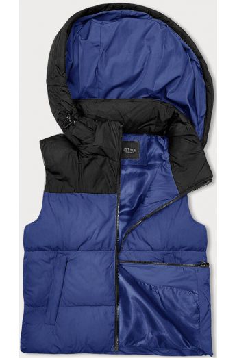Krátká dámská vesta s kapucí MODA9112 modro-černá