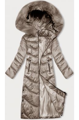 Dlouha dámská zimní bunda s kapucí S'west MODA8198 béžova