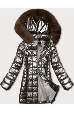 Metalická dámská zimní bunda s kapucí MODA9120 staré zlato