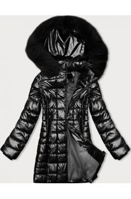 Metalická dámská zimní bunda s kapucí MODA9120 černá