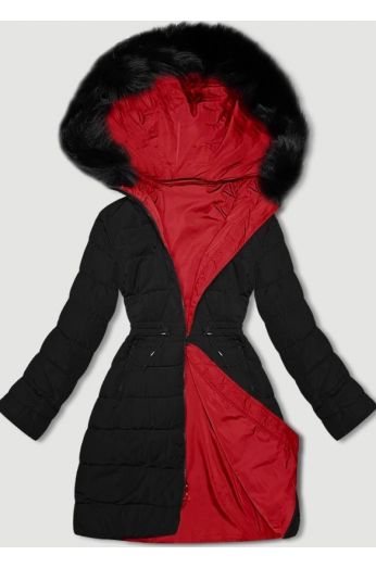 Dámská bunda s kapucí MODA9159 černo-červená