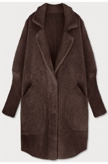 Dlouhý vlněný dámský kabát alpaka 7108 hnědý