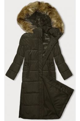 Dlouhá dámská zimní bunda s kapucí MODA726 khaki