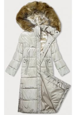 Dlouhá dámská zimní bunda s kapucí MODA726 ecru