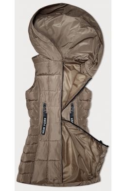 Dámská vesta s kapucí moda8225 tmavě béžová