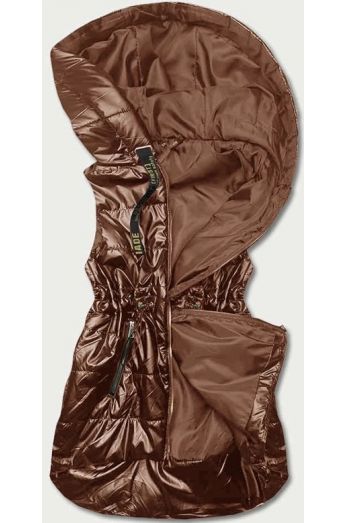 Dámská lesklá vesta s kapucí MODA8131BIG karamelová