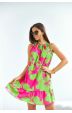 Dámské šaty s volánem MODA653 růžové-zelené
