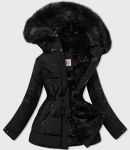 Dámská oboustranná zimní bunda MODA560 černá s černým kožíškem XXL