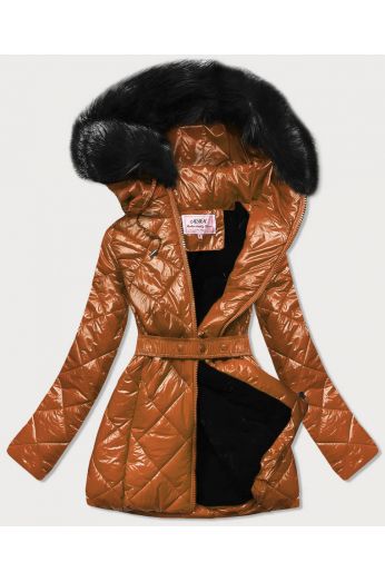 Lesklá dámská zimní bunda MODA756 karamelová
