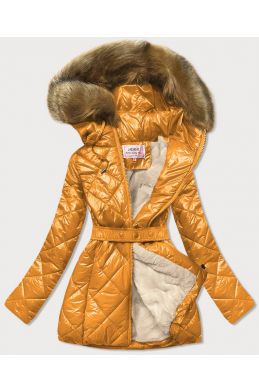 Lesklá dámská zimní bunda MODA756 žlutá