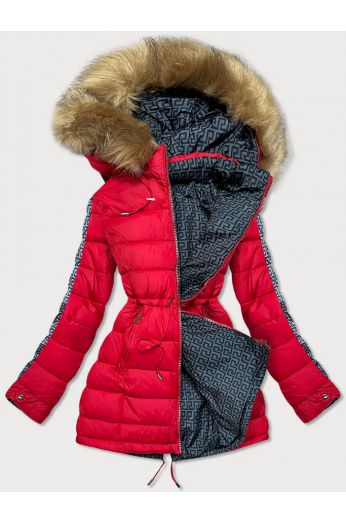 Dámská oboustranná zimní bunda MODAW556 červeno-šedá