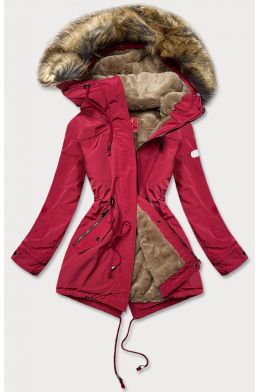 Dámská zimní bunda parka s kožešinou MODA1207 červená