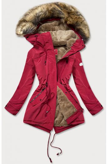 Dámská zimní bunda parka s kožešinou MODA1207 červená