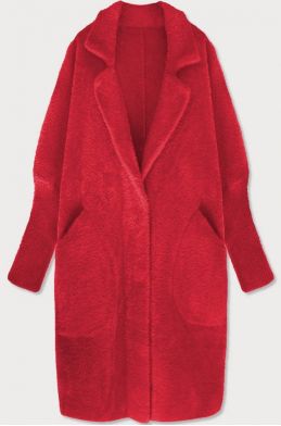 Dlouhý dámský vlněný kabát alpaka MODA102 červený