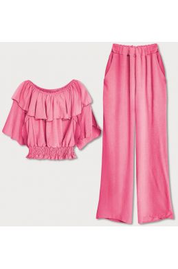 Dámský komplet kalhoty a halenka MODA8990 růžový