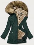 Dámská zimní bunda s kožešinou MODA1005 tmavě zelená S