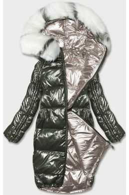 Oboustranná metalická zimní bunda MODA7901 khaki-béžová