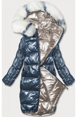 Oboustranná metalická zimní bunda MODA7901 tmavěmodro-béžová