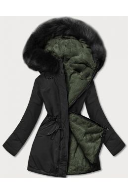 Teplá dámská zimní bunda MODA610 černa-khaki