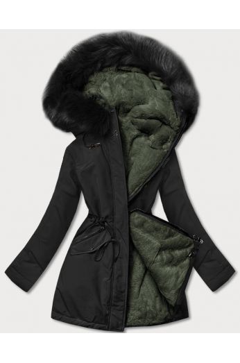 Teplá dámská zimní bunda MODA610 černa-khaki