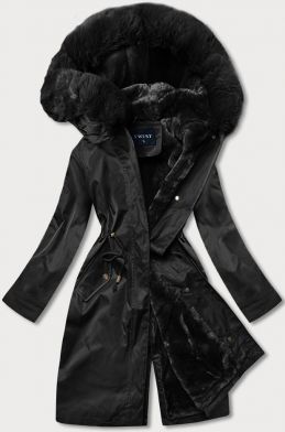 Teplá dámská kožešinová zimní bunda MODA537 černá
