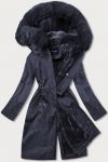 Teplá dámská kožešinová zimní bunda MODA537 tmavěmodrá S