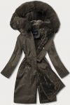 Teplá dámská kožešinová zimní bunda MODA537 khaki S
