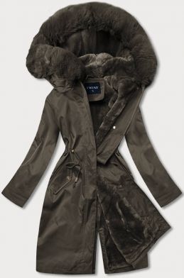 Teplá dámská kožešinová zimní bunda MODA537 khaki