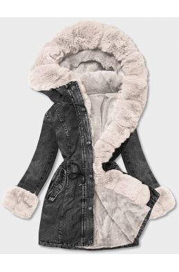 Dámská jeansová zimní bunda B8068 černá-ecru