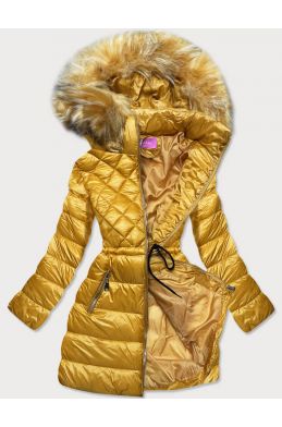 Prošívaná dámská zimní bunda s kapucí MODA8957 žlutá 