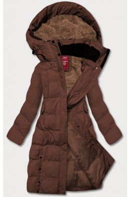 Dlouhá dámská zimní bunda s kožíškem 2M-025 hnědá