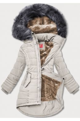 Asymetrická dámská zimní bunda MODA1301 béžová