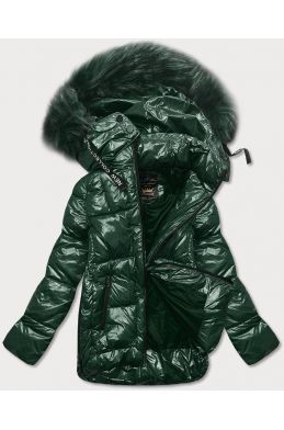 Dámská lesklá zimní bunda MODA697 tmavě zelená