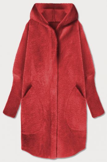 Dlouhý dámský vlněný kabát alpaka MODA908 červený