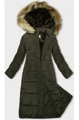 Dlouha dámská zimní bunda MODAV725 khaki
