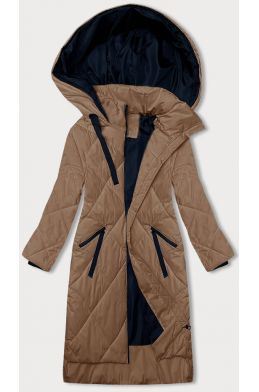 Dlouha dámská zimní bunda MDOA3168 tmavěbéžová