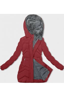 Dámská zimní bunda s kožíškem MODA3023 červená