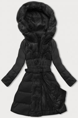Dámská zimní bunda s ozdobnou kožešinou MODA3158 černá