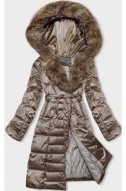 Dámská zimní bunda s páskem S'WEST MODA8195 béžová