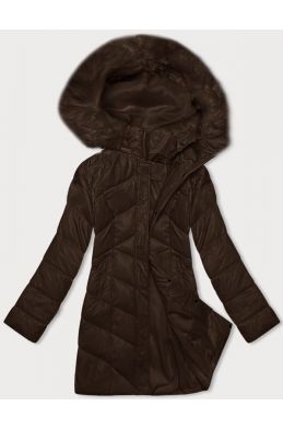 Dámská zimní bunda s kapucí MODA898 tmavěhnedá