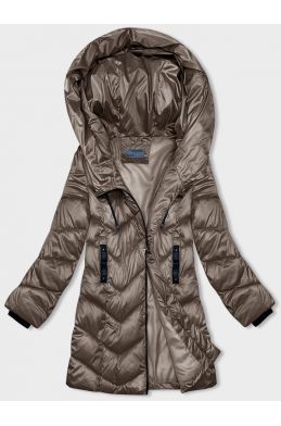 Dámská zimní bunda s asymetrickým zipem MODA8167BIG tmavěbéžová
