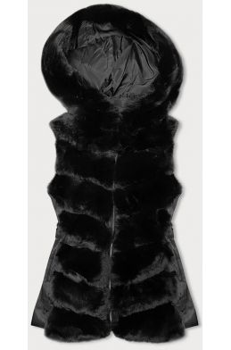 Dámská kožešinová vesta s kapucí MODA8081 černá